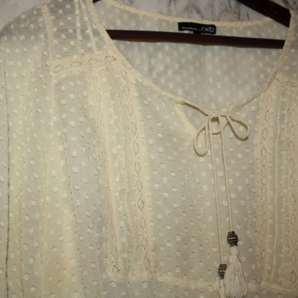RXB Semi-Sheer Cream Polka Dot Top Size Large - Picture 7 of 8